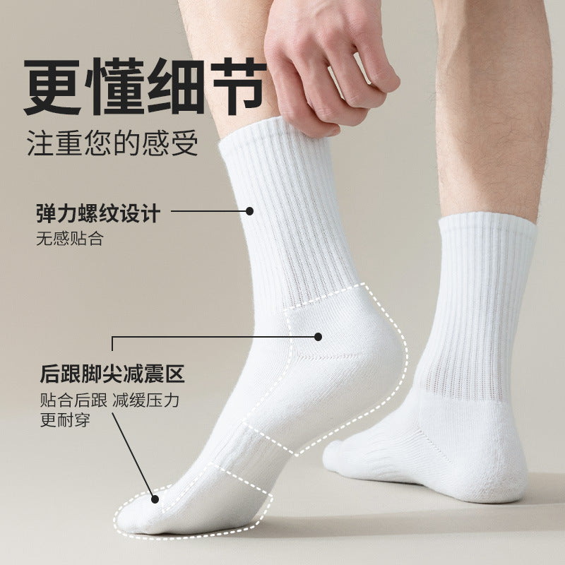 Sports socks men's stockings spring and summer sweat-absorbing and breathable medium tube socks towel bottom stockings sports basketball white socks tide wholesale